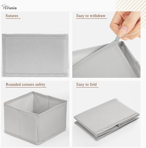 Criusia 26 Pack Drawer Organizer for Clothes, Foldable Dresser Dividers with 3 Sizes, Fabric Storage Bins – Gray - Image 5