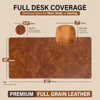 Elizo Real Leather Desk Mat Set (32x16) Large Desk Cover Desk Blotter Protector Computer Gaming Mouse Pad Table Laptop Office Desktop Accessories - Cognac Crunch - Image 2