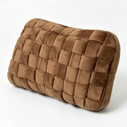 Lumbar Pillow Decorative Throw Pillow, Soft Velvet with Sponge-Filled 3D Woven Strips, Hand-Woven & High-Density Polyester Fiberfill Core, for Couch Bed Accent Chair Home Office(Brown) by Unknown