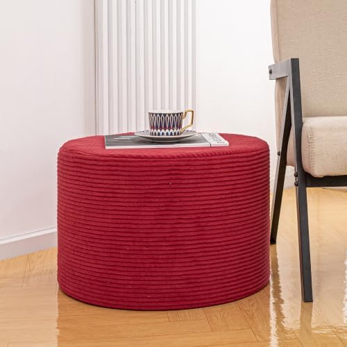 Poofieotto Round Pouf Ottoman, Couch Foot Rest,Burgundy 20x14In - Image 3