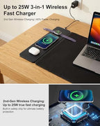 Wireless Charging Mouse Pad with 2nd Gen Tech, 3-in-1 25W Fast Charger, Replaceable Rubber & Microfiber Leather Desk Mat, Large Waterproof Desk Pad for Office & Gaming - Image 5