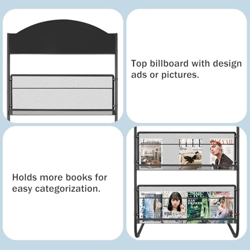 4-Tier Magazine Stand, 24.8'' Wide Iron Brochure Holder, Metal Newspaper & Literature Display Rack for Office, Waiting Room, Lobby, Classroom & Retail Store - Image 3