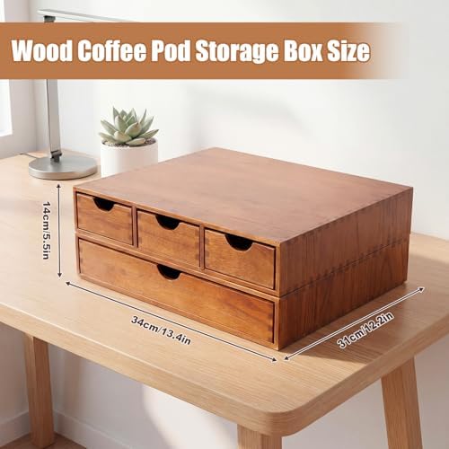Wooden Pod Holder Drawer Coffee Tea Box, Quadruple, Wood color - Image 2