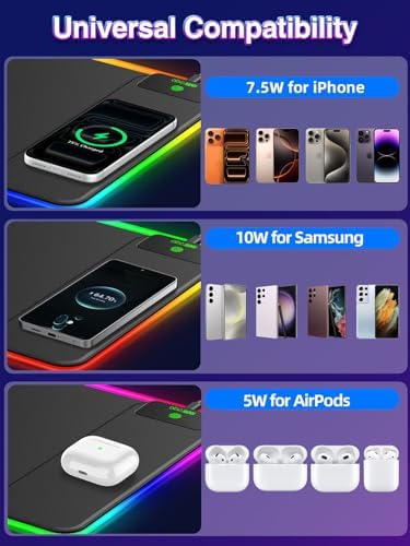 XL RGB LED Gaming Mouse Pad with 15W Magnetic Wireless Charging - Image 5