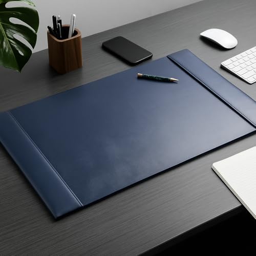Dacasso Bonded Pad with Side Rails Luxury Leather Desk Blotter for Writing, 30 x 18 (Navy Blue) - Image 2