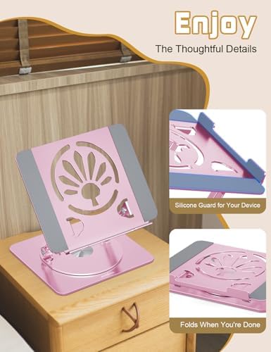 Adjustable Rotating Laptop Stand for Desk, Aluminum Riser, Pink - Image 3