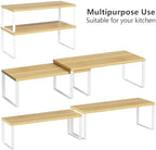 NEX Kitchen Cabinet and Counter Shelf Organizer, Stackable & Expandable, Set of 4, White and Natural - 7.7 x 15.6 x 6.2'' - Image 4
