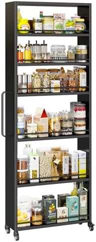 6-Tier Slim Rolling Storage Cart with Wheels, 8-Inch Deep Metal Utility Cart for Kitchen, Bathroom, Laundry, Craft Room – Narrow Design for Easy Organization and Mobility (Black) by Qiaoxuan