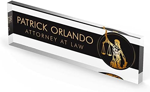 Artblox Personalized Office Desk Name Plate and Business Card Holder | Clear Acrylic Glass with Teak Wood Stand | Lawyer Design Customized with Your Name and Credentials Office Desk Decor - Image 3