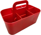 Small Stackable Plastic Caddy with Handle 6 Compartment | Desk, Makeup, Dorm Caddy, Classroom Art Organizers - 4 Pack, Made In USA (Red) - Image 2
