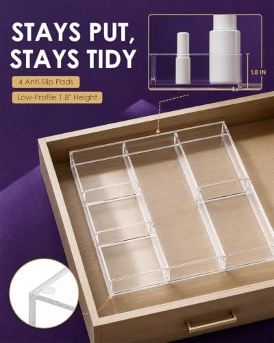 Clear Acrylic Desk Drawer Organizer, 6 Section, 12 x 12 Inch - Image 5