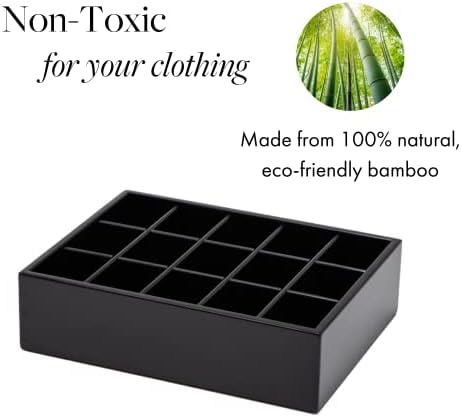 GOBAM Bamboo Closet Drawer Organizer, 15 Compartments - Drawer Divider & Storage Box for Ties, Bras, Briefs, Socks & Jewelry - Storage Organizer for Dressing Room & Bedroom - Black - Image 5