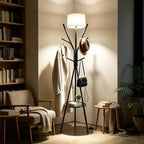Black Coat Rack Floor Lamp, Metal Standing Lamp with Storage Table, 3 Color Dimmable Tall Lamp with Multi Hooks Coat Rack, Corner Floor Light for Living Room Bedroom Apartment Entryway by Ourlightingisspecifled
