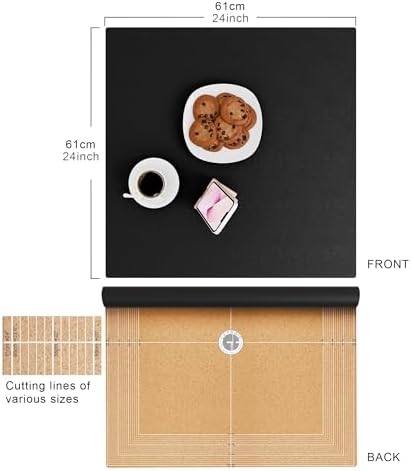 CENNBIE 24 Inches Square Table Pad - Cork & Leather Table Mat - Suitable as Side Dining Coffee Table Cover Protector - Can Be Cut to Fit (18"-24", Black) - Image 2