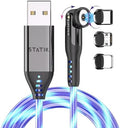 Statik 360 Magnetic Charging Cable - Type C Charger 3 in 1 USB C to USB C Cable, Micro USB & iProduct Tips, USB A Adapter, Phone Charger Cord, Compatible with All Devices - GloBright 6FT/2M, 3 Pack by Statik