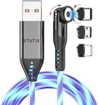 Statik 360 Magnetic Charging Cable - Type C Charger 3 in 1 USB C to USB C Cable, Micro USB & iProduct Tips, USB A Adapter, Phone Charger Cord, Compatible with All Devices - GloBright 6FT/2M, 3 Pack by Statik