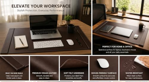 Sumac Premium Vegan Leather Desk Pad 34x20 inch - Large Office Desk Mat Waterproof Multi-Functional Desk Protector Mouse Pad (Brown) - Image 2