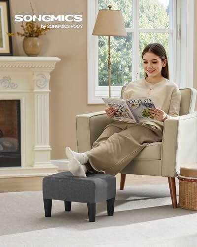 SONGMICS Foot Stool, Small Linen-Look Fabric Ottoman with Thick Cushion - Image 2