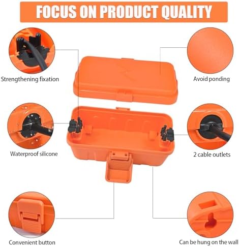 Hrensaw Small Weatherproof Electrical Connection Box(6 x 3.5 x 2.2inch),Outdoor Electrical Box,Waterproof Extension Cord Covers for Plug, Extension Cables, Holiday Lights,Orange (Pack of 2) - Image 3