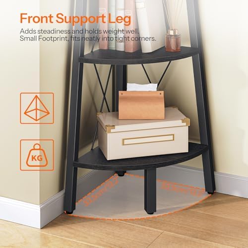 HOOBRO Corner Shelf, 3-Tier Corner Shelf Stand, 40" Tall Ladder Bookshelf, Industrial Corner Display Shelf Plant Stand for Living Room, Kitchen, Home Office, Black BB143CJ01 - Image 7