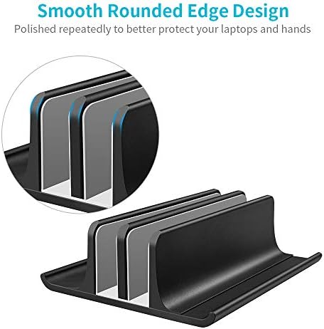 Vaydeer Double Adjustable Vertical Laptop Stand Newly Designed 2 Slots Aluminum Desktop Dual Holder for All MacBook/Chromebook/Surface/Dell/iPad Up to 17.3 Inches - Black - Image 5