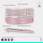 Logitech Wave Keys Ergonomic Wireless Keyboard with Palm Rest - Rose - Image 6