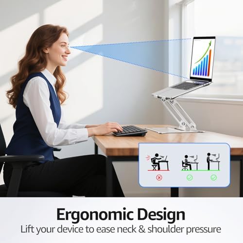 Urmust Adjustable Laptop Stand for Desk, 10-15.6“ Laptop Riser, Silver - Image 3