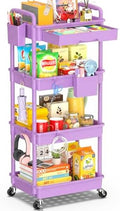 SUNALLY 4 Tier Rolling Cart with Drawer,Craft Storage Cart Organizer,Purple by SUNALLY