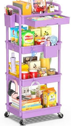 SUNALLY 4 Tier Rolling Cart with Drawer,Craft Storage Cart Organizer,Purple by SUNALLY