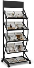 4-Layer Floor-Standing Brochure Display Rack with Wheels and Top Billboard by Focusonhomelifeandhealth