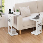 Vagusicc C Shaped End Table with Charging Station, 32" Tall Side Table for Couch and Recliner, Adjustable Height Small Couch Side Table Slide Under Sofa TV Tray Table for Living Room, Bedroom, White - Image 2