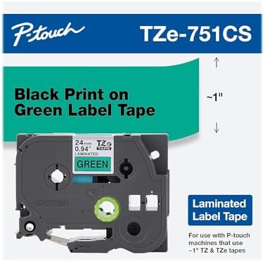 Brother Genuine P-touch, TZe-751CS, 0.94” x 26.2’, Black on Green Laminated Label Tape - Image 2