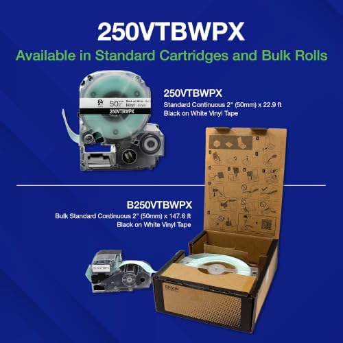 Epson LABELWORKS B250VTBWPX Bulk Vinyl Tape - Black on White - 2" (50mm) - Image 6