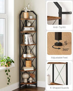 CHOEZON 6-Tier Corner Shelf, Industrial Corner Bookshelf, 71.2" Corner Storage Stand, Plant Stand Display Shelf, Corner Bookcase for Bedroom, Living Room, Home Office, Rustic Brown and Black TCJ11BF - Image 4