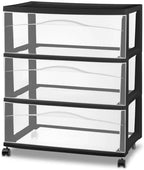 Sterilite 2 Pck Wide 3 Drawer Storage Cart Plastic Rolling Organizer, Black - Image 4