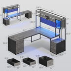 SEDETA Reversible L Shaped Gaming Desk with 6 Drawers, Hutch, Led Lights - Image 2