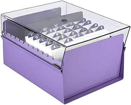 Acrimet 5 X 8 Card File Holder Organizer Box Metal Base Heavy Duty (AZ Index Cards and Divider Included) (Purple Color with Clear Crystal Plastic Lid Cover) - Image 2