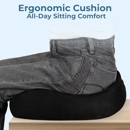 5 STARS UNITED Seat Cushion - Memory Foam Chair Cushion for Tailbone Pain Relief - Ergonomic Support for Coccyx, Sciatica & Butt - Office, Desk & Gaming Chair, Car Seat, Wheelchair, Black Suede - Image 4