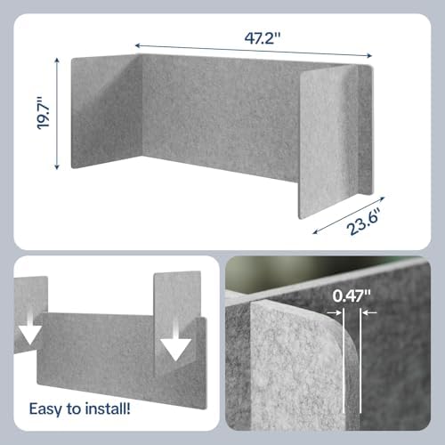 Desk Divider Privacy Screen 3 Panel Sound Absorbing - 47.2”x 23.6”x 19.7” Freestanding Acoustic Partitions for Office, Noise Reducing Panels for School, Home, Library,Sliver Grey - Image 2