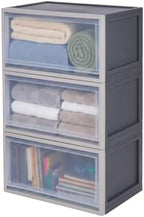 IRIS USA 53 Qt Stackable Storage Bins, 3-Pack, Front Access, Gray by IRISUSA