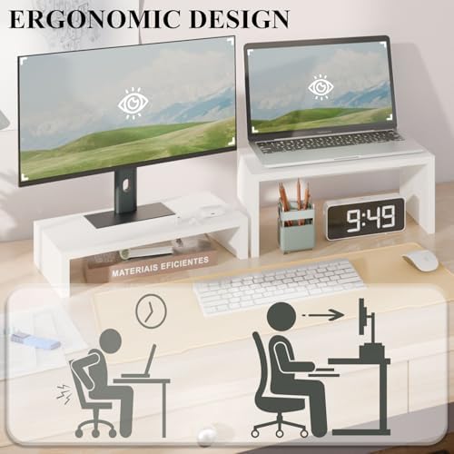 TEAMIX 2-Pack White Monitor & Laptop Stand Riser, High-Low Dual Monitor Set - Image 6