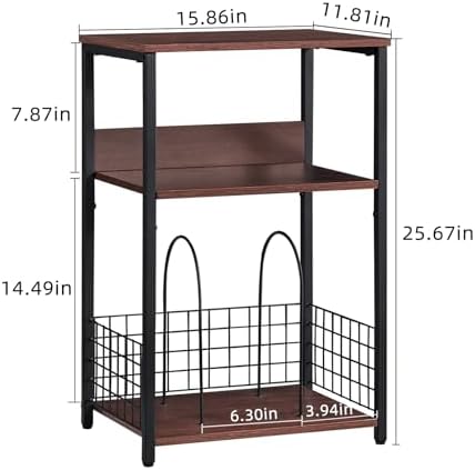 LELELINKY 3 Tier End Table,Record Player Stand with Storage Up to 100 Albums, Turntable Stand for Vinyl, Walnut Couch Nightstand Side Tables for Living Room Bedroom - Image 2