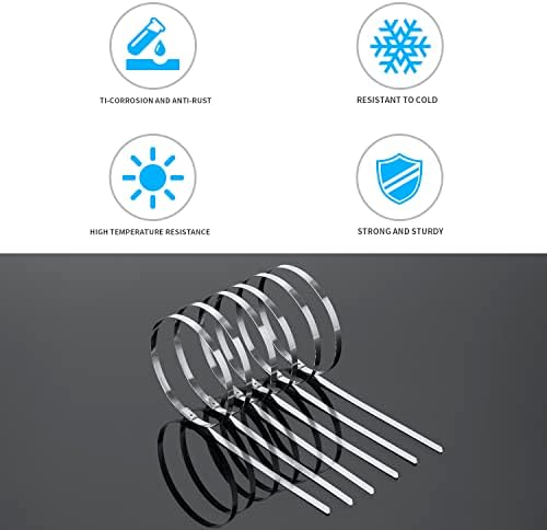 XINGO 8 inch Metal Zip Ties (600 Pack), 304 Stainless Steel Heavy Duty Zip Ties, 300lbs Tensile Strength, Multi-Purpose Self-locking Cable Ties for Exhaust Wrap, Outdoor and Canopy Etc - Image 3