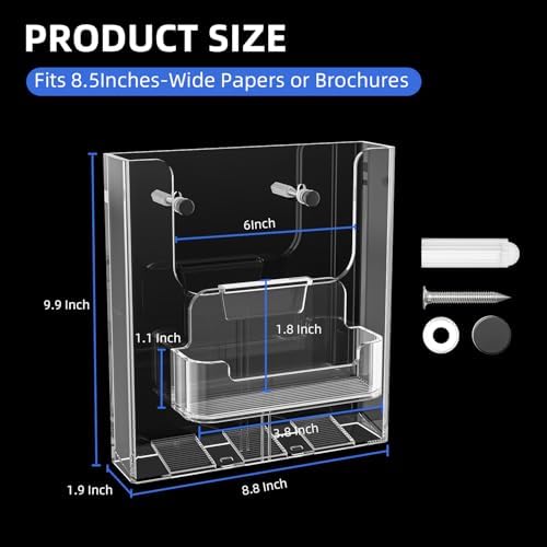 4 Pack 8.5 X 11 Inch Acrylic Brochure Holder Wall Mount, Pamphlet Holder Wall Mount, Clear Plastic Brochure Display Stand, Literature Flyer Holder Rack For Pamphlets, Mail , Magazines, Booklets Hold(With Business Card Holder) - Image 2