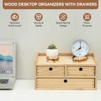KIRIGEN Wooden Desk Organizer with 3 Drawers and Top Tray Natural DT2D3C-NA - Image 7