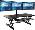 Rocelco 45" Height Adjustable Standing Desk Converter with Triple Monitor Mount and Slide Out Retractable Keyboard Tray - Sit Stand Up Three Screen Tabletop Riser Workstation - Black (R ADRB-45-DM3) - Image 2
