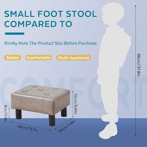 Small Foot Stool Ottoman, Faux Leather Footstool Ottoman Foot Rest for Couch, Rectangle Footstools and Ottomans Small for Living Room, Entryway and Bedroom (Gray) - Image 2