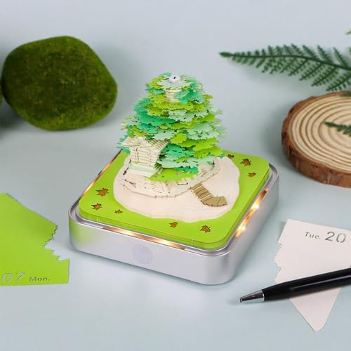 3D Memo Pad Time Piece Calendar 2027, 3D Tear-Off Art Desk Calendar 2027, Creative 3D Memo Pad Paper Art Tree House DIY Paper Carving Decoration (Tree House - Green) - Image 6