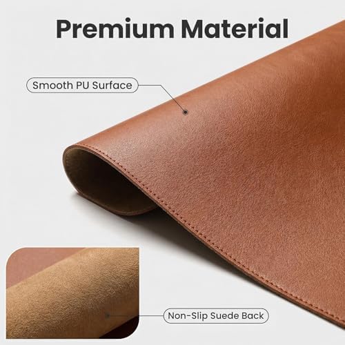 Desk Pad, 20" x 40" PU Leather Non-Slip Desk Mat Large Mouse Pad for Desktop, Waterproof Laptop Computer Writing Mat for Office, Home, Work, Gaming, Brown - Image 3