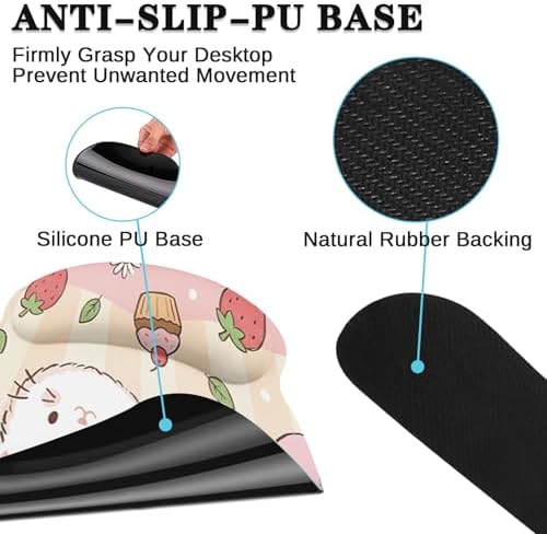 Arttown Keyboard Mouse Pad Set, 4 in 1 Desk Mat Set Strawberry Kawaii - Image 5